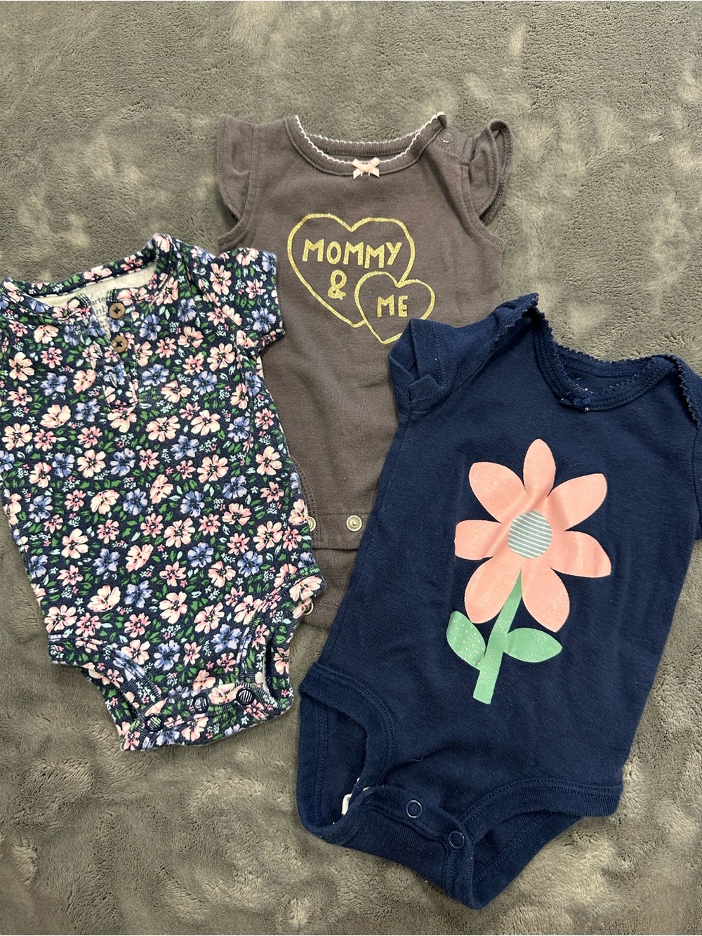 Carter's Navy Floral & Graphic bodysuit - Pink Flower Accent